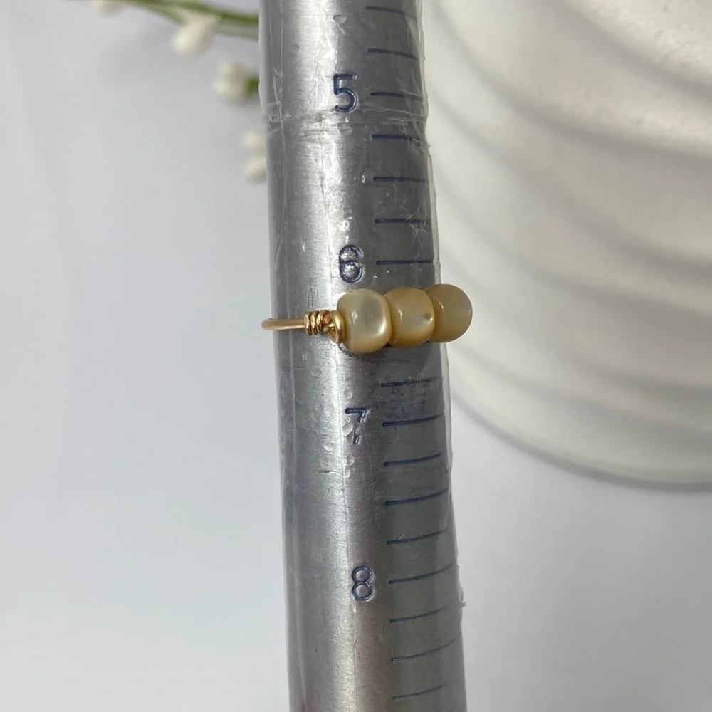 MOTHER of Pearl Shell Gold Wire Wrap Ring
